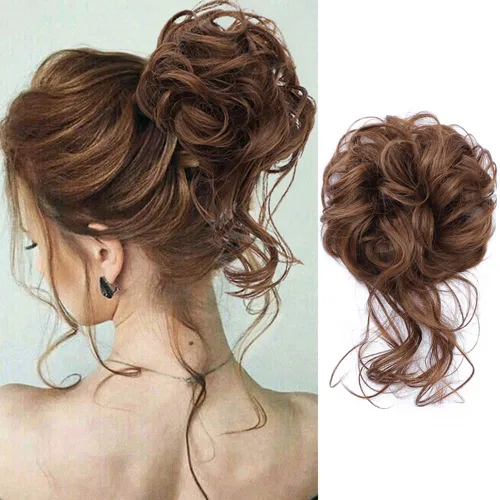 Vista 19 de KETHBE Moño desordenado, extensión de moños de pelo despeinado, banda elástica para el cabello, moño rizado para mujeres (negro)