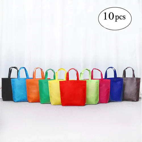 Vista 4 de 10 bolsas reutilizables de viaje para llevar de compras, bolsas de comestibles coloridas Tela no tejida con asas para cocina y comedor Surtido