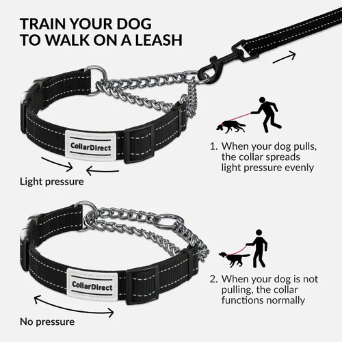 Vista 2 de CollarDirect Martingale - Collar para perro con cadena de acero inoxidable y hebilla de liberación rápida, collar reflectante para perros grandes