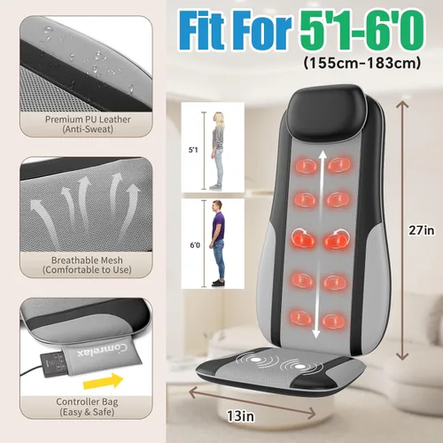 Vista 5 de Shiatsu Back Massager with Heat, Massager Chair Pad for Pain Relief Deep Tissue with Smart Timer, Kneading Seat Cushion Vibration for Office, Home