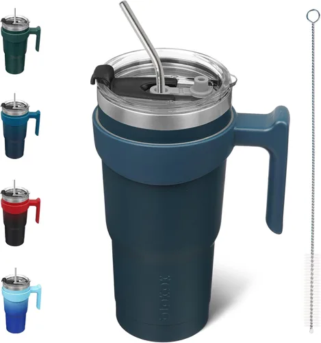 Vista 60 de BJPKPK Mini vaso de 10 onzas con tapa, popote y asa, taza de acero aislada