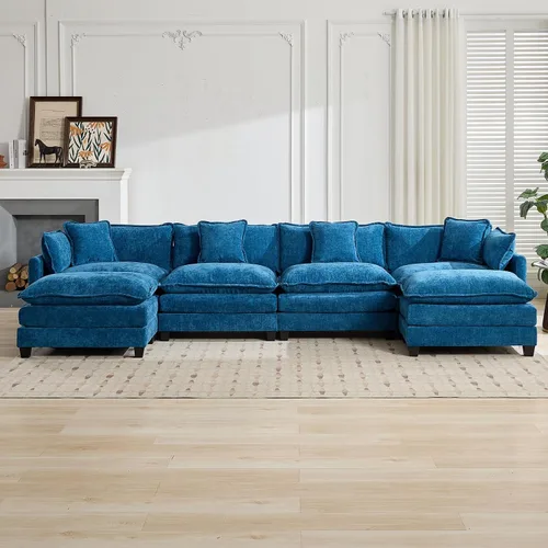 Vista 256 de Sofá seccional modular verde de 111.5", sofás seccionales grandes de 3 plazas para sala de estar, sofá nube oversized de tela chenille con otomana