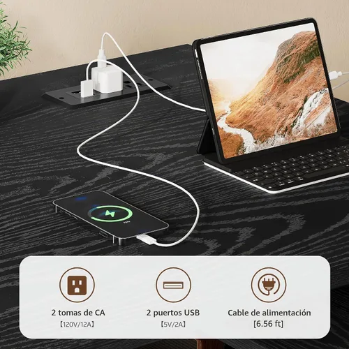 Vista 6 de Escritorio eléctrico en forma de L de 47 pulgadas con 3 cajones, mesa de computadora de almacenamiento, altura ajustable con tomas de corriente, 4