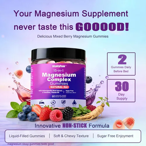 Vista 5 de Gomitas de magnesio para dormir de 400 mg – Gomitas de complejo de magnesio calmante para apoyo del sueño y relajación con L-teanina y ashwagandha