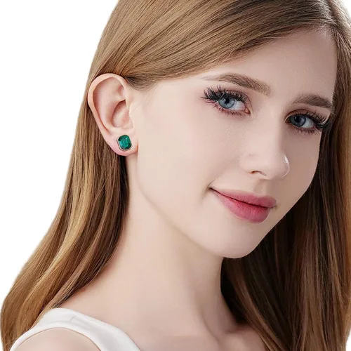 Vista 4 de Aretes de tuerca octágono de cristal austriaco para mujer, joyería hipoalergénica de plata de ley 925