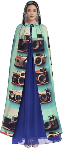 Vista 2 de Retro Cool Camera Collection Print Hooded Cloak Men Women â Versatile Cosplay Cloak Halloween Carnivals Theme Decor