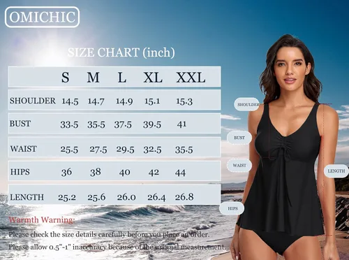 Vista 4 de Omichic Tankini Bathing Suits for Women Two Piece Modest Blouson Tankini Top with Bikini Bottom