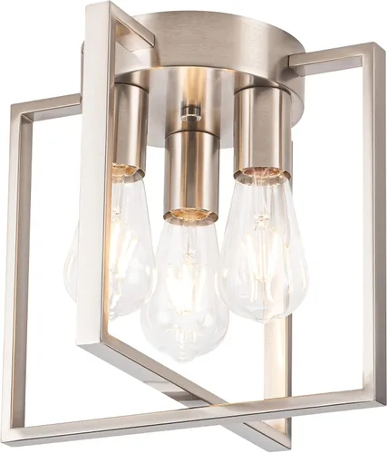 Vista 8 de Lámpara de montaje empotrado de 3 luces, marco de metal de níquel cepillado con jaula de metal geométrica contemporánea, para sala de estar, cocina