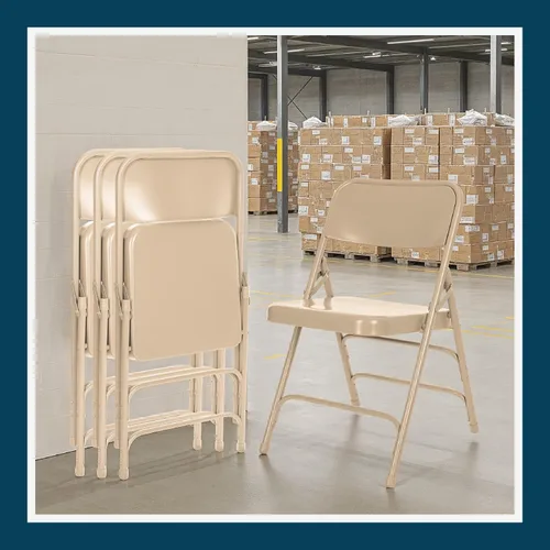 Vista 12 de OEF Furnishings Serie OEF300 Sillas Plegables de Acero Premium de Servicio Pesado, Sillas Comerciales de Metal con Triple Refuerzo y Bisagras Beige