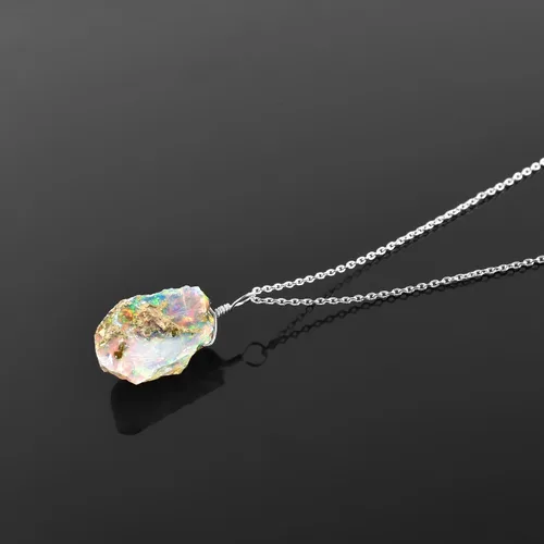 Vista 10 de Collar delicado de plata con piedra áspera de ópalo