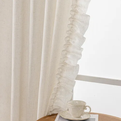 Vista 31 de TERLYTEX Cortinas de encaje de lino de 96 pulgadas de largo 2 paneles, 42 x 96 pulgadas, cortinas con volantes estilo granja para sala con bolsillo
