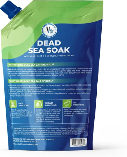Vista 2 de Sales del Mar Muerto para remojar, sal mineral para baño, spa, ducha – Más minerales que la sal de Epsom, sal de baño pura y natural para remojo