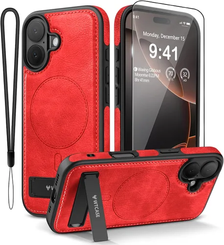 Vista 18 de WTCASE Funda magnética de piel para iPhone 17, soporte invisible integrado [compatible con Magsafe], funda protectora delgada con función atril
