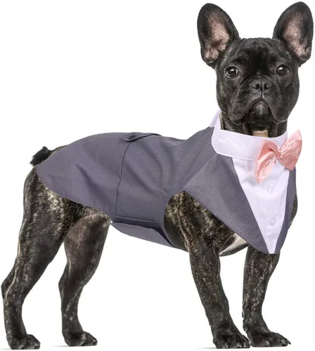 Vista 18 de QBLEEV Esmoquin para perros pequeños, conjunto de traje y bandana, traje de boda con corbatín, disfraz formal de esmoquin para Halloween, Navidad