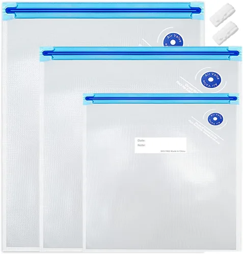 Vista 13 de Sous Vide Bags - 20 bolsas de 8.3 x 8.7 pulgadas/8.3x8.7 in, sin BPA, reutilizables, selladoras al vacío, mantienen los alimentos frescos