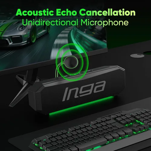 Vista 2 de INGA Altavoces de computadora con micrófono desmontable, barra de sonido USB Plug-and-Play con iluminación dinámica, modos de juego/música