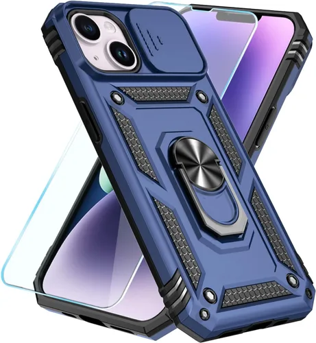 Vista 7 de SunStory Funda compatible con iPhone 14 Plus con protector de pantalla HD, cubierta de cámara deslizante y soporte de anillo giratorio