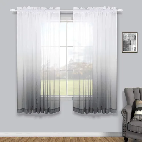 Vista 19 de KOUFALL Cortinas de ventana de baño para ducha, juego de 2 paneles de cortinas cortas transparentes en blanco y negro para cocina, dormitorio