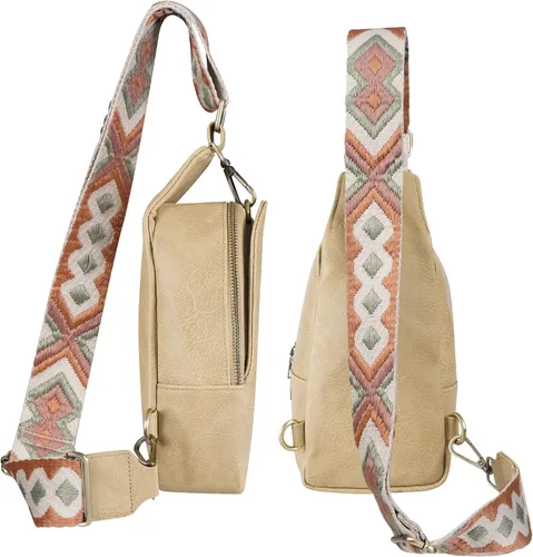 Vista 3 de KFXFENQ Bolso bandolera para mujer, de piel sintética, bolso bandolera pequeña, mochila cruzada multiusos para el pecho, para mujer, ciclismo