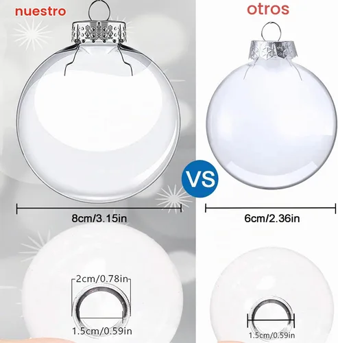 Vista 2 de Esferas de adorno de plástico transparente de 3.15 pulgadas, bolas de Navidad, adornos rellenables de bricolaje, adornos transparentes