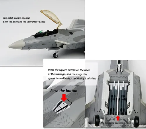 Vista 3 de F-22 Raptor Diecast Metal Plane 1/72 Escala, modelo de pantalla de caza gris