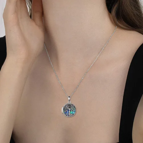 Vista 6 de ONEFINITY Tree of Life Locket Necklace Sterling Silver Abalone Shell Tree of Life Locket Necklace That Holds Pictures Tree of Life Jewelry for Women