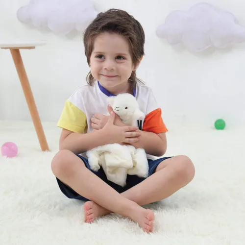 Vista 5 de Apricot Lamb Manta de felpa de lujo de oveja blanca de cordero blanco, manta de seguridad con animales de peluche, manta de personaje para el cuarto