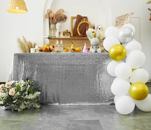 Vista 9 de Mantel de lentejuelas de 60 x 102 pulgadas, azul bebé, para boda, fiesta, despedida de soltera, rectangular