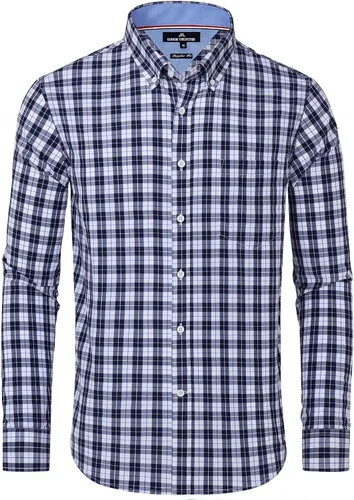 Vista 32 de Alimens & Gentle - Camisas a cuadros con botones para hombre, camisas de vestir de manga larga, de algodón, corte estándar Negro (Black Gingham)