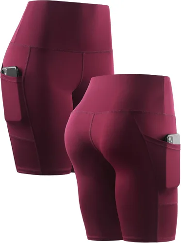 Vista 2 de CADMUS Paquete de 3 pantalones cortos de entrenamiento de cintura alta para mujer de 8 pulgadas, pantalones cortos de yoga con dos bolsillos