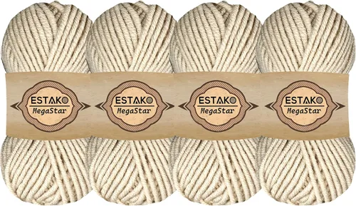 Vista 58 de Estako Megastar, 3.52 Oz (100g) de hilo de acrílico 75% y lana 25%, suave, peso grueso voluminoso #5 para crochet y tejer 120 yardas (110m)
