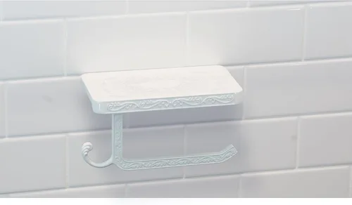 Vista 6 de Neater Nest Soporte de papel higiénico reversible con estante para teléfono, estilo decorativo (blanco)