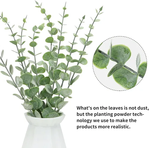 Vista 3 de CEWOR 8 piezas de tallos de eucalipto decorativas 35.8 cm hojas artificiales de eucalipto falsas ramas de vegetación verde para centro de mesa
