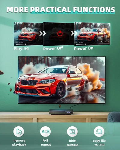 Vista 5 de Mini reproductores de DVD HD 1080P para TV, reproductor de DVD gratuito de toda la región, compatible con HDMI/RCA/USB/AUX, reproducción de memoria