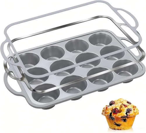 Vista 11 de 24-Cup Mini Silicone Muffin Pan with Reinforced Steel Frame, Non-Stick, BPA-Free, for Bite-Sized Cupcakes, Appetizers, and Egg Bites, Dishwasher Safe