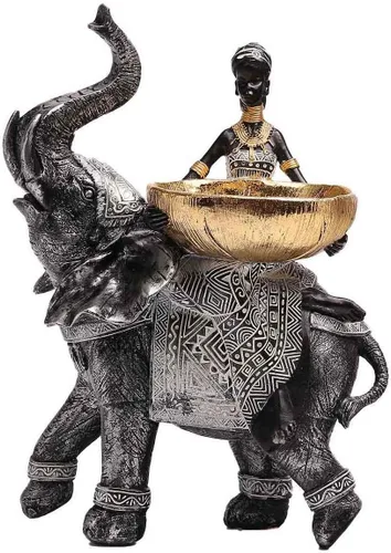Vista 10 de Lescafita Escultura de Elefante Africano Dorado, Exquisita Decoración Animal para el Hogar, con Bandeja de Almacenamiento en la Parte Superior