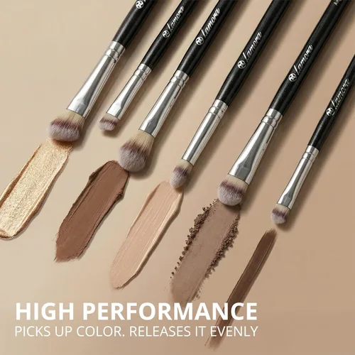 Vista 4 de 7 pieza Eye Juego de brochas, Negro/Plateado Fluffy, Smudging, Shading, Defining, Powder Cream Liquid Cosmetics, Eyeliner, Crease, Eyebrow