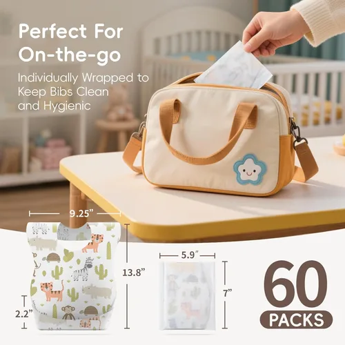 Vista 8 de KIIS Baberos desechables para bebés, niños y niñas, empaquetados individualmente, higiénicos, suaves y a prueba de fugas (20 unidades/60 piezas)