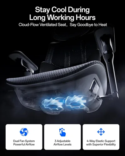 Vista 6 de Hbada X7 Silla ergonómica inteligente, silla de oficina ergonómica, seguimiento lumbar totalmente automatizado, reposacabezas ajustable 4D Negro