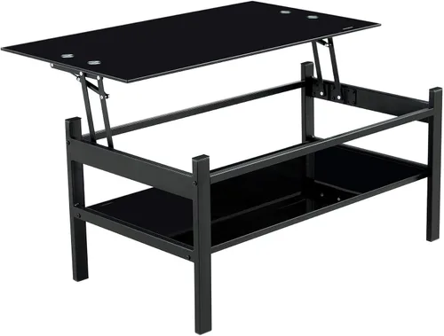 Vista 11 de Mesa de centro de vidrio templado para muebles de sala de estar (todo negro)