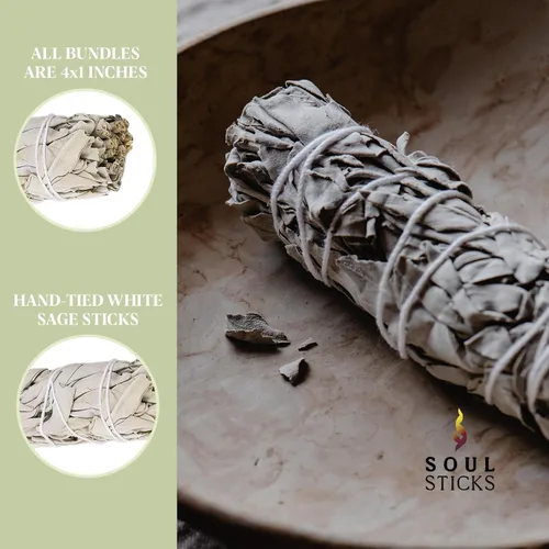 Vista 2 de Ancient VEDA - Varillas de salvia blanca de 4 pulgadas a granel con guía de inicio (paquete de 12) Varillas para manchas de salvia para limpieza