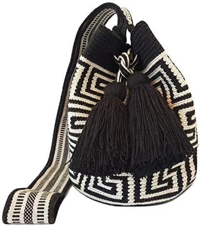 Vista 6 de WAYUU bolso mochila para mujer, bolsa tejida original colombiana auténtico patrón de ganchillo Fairtrade Regalo de Colombia, Diseño 40-Medium
