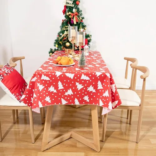 Vista 7 de Mantel rectangular de Navidad de 52 x 90 pulgadas, mantel de Navidad con respaldo de franela, hule impermeable