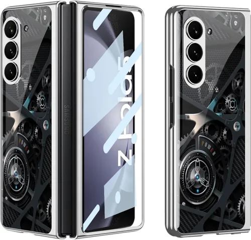 Vista 37 de Funda para Galaxy Z Fold 5, elegante marco galvanizado con vidrio estampado, protector de pantalla integrado compatible con Samsung Galaxy Z Fold 5