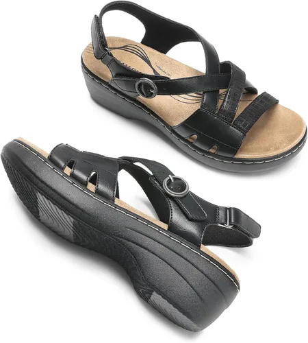 Vista 5 de DREAM PAIRS Sandalias de cuña cómodas con soporte de arco para mujer, puntera abierta, zapatos para caminar de verano