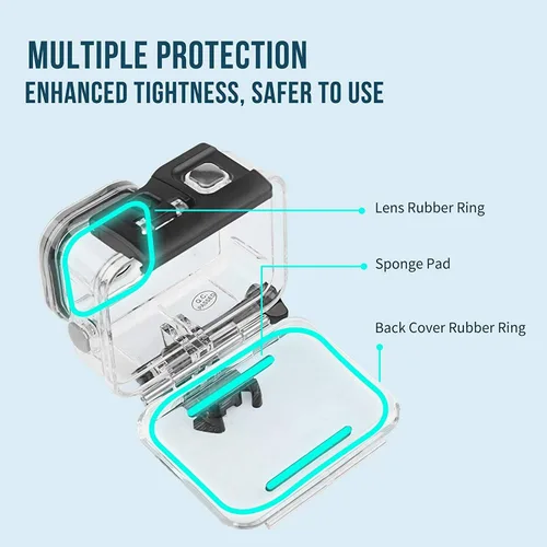 Vista 3 de SHOOT Kit de funda impermeable para GoPro Hero 12/11/10/9, carcasa protectora de buceo, con protector de pantalla y 12 piezas antivaho inserto