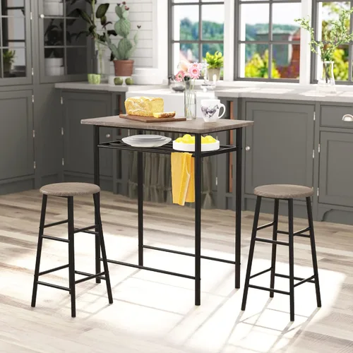 Vista 4 de Weehom Mesa de bar con 2 taburetes de bar, juego de mesa de comedor de pub, mesa de altura de encimera de cocina con sillas de bar, juego de mesa