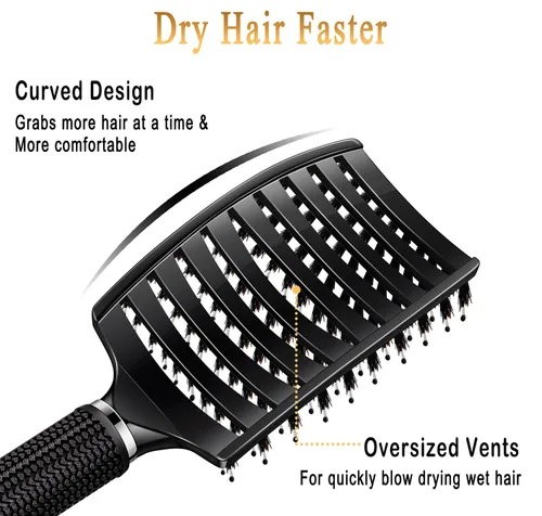Vista 6 de KTKUDY Cepillo para desenredar con cerdas de jabalí, cepillo para hacer el cabello más brillante y saludable, cepillo desenredante curvo y ventilado