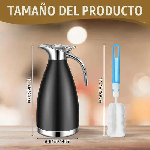 Vista 2 de Uiifan 2 Piezas Jarras Térmicas de Café de 68 oz, Jarra de Café Aislada de Acero Inoxidable para Líquidos Calientes, Olla Térmica al Vacío Negro