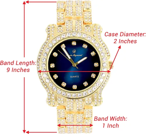 Vista 97 de Charles Raymond Bling-ed Out Ultimate Hip Hop Royalty Reloj para hombre con número romano de fácil lectura o indicadores de tiempo de diamantes